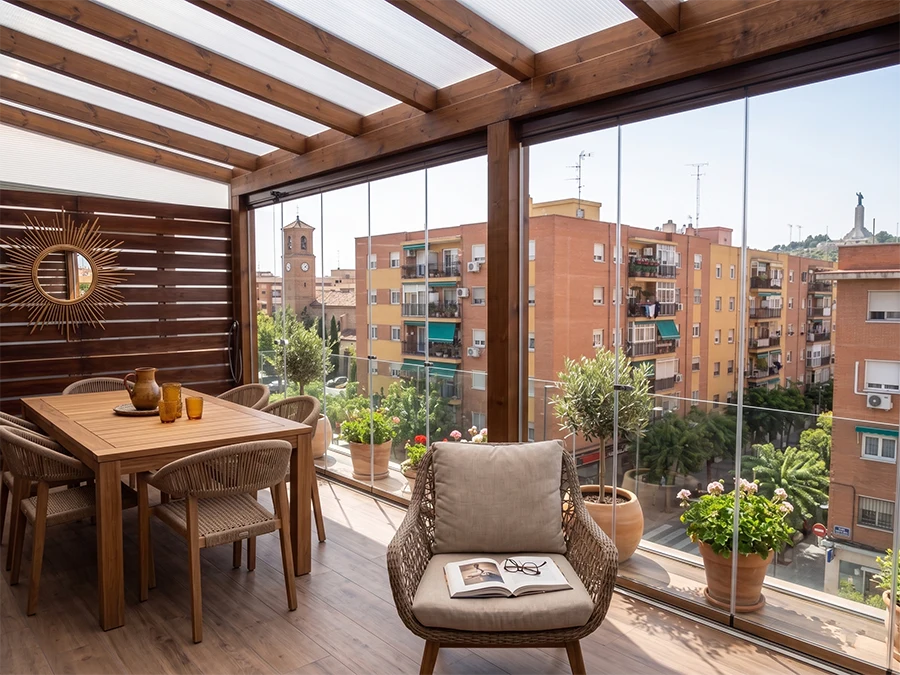 Cerramiento mixto aluminio y muro Getafe