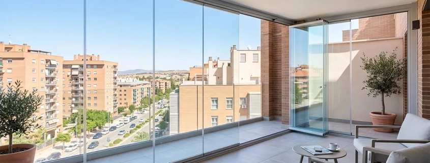 Cortina de cristal instalada en la terraza de un ático en Getafe