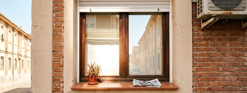 Ventanas expuestas al sol de verano en una vivienda de Getafe