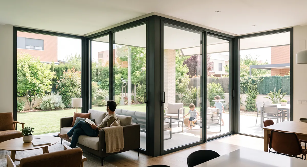 Gran cristalera de aluminio Cortizo instalada en una vivienda de Getafe