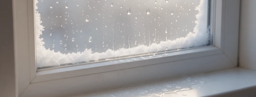 Condensación en el cristal de una ventana por dentro en invierno