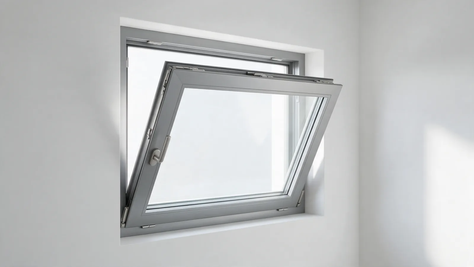 Ventana oscilobatiente con doble acristalamiento abierta en posición de ventilación